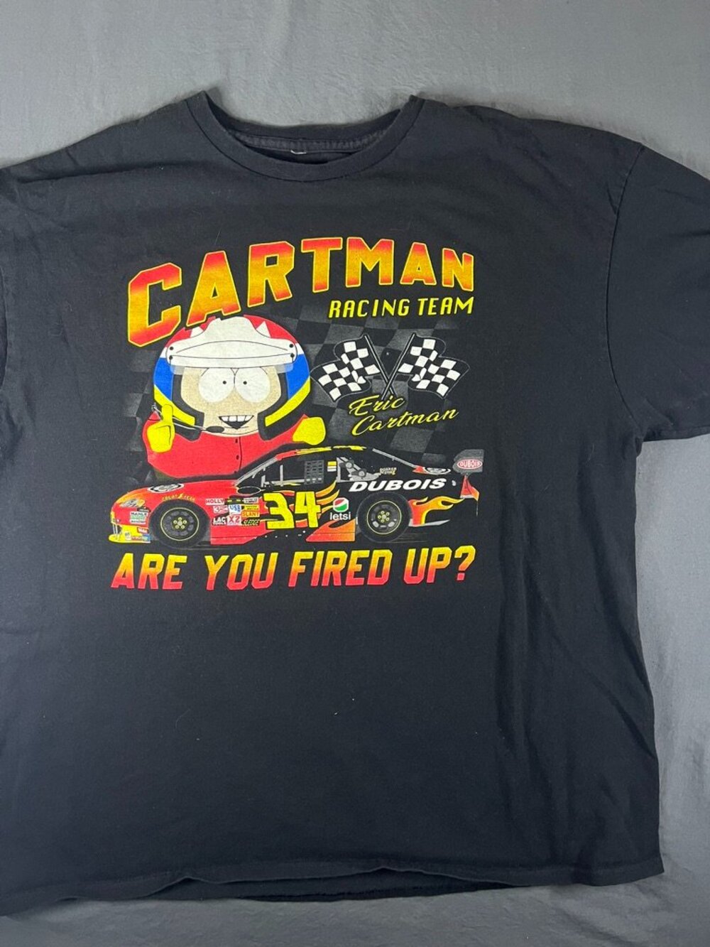 South Park Eric Cartman Racing Tee Men’s XL Nascar Are You Fired Up Gray